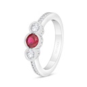 Sterling Silver 925 Ring Rhodium Plated Embedded With Ruby Corundum And White Zircon