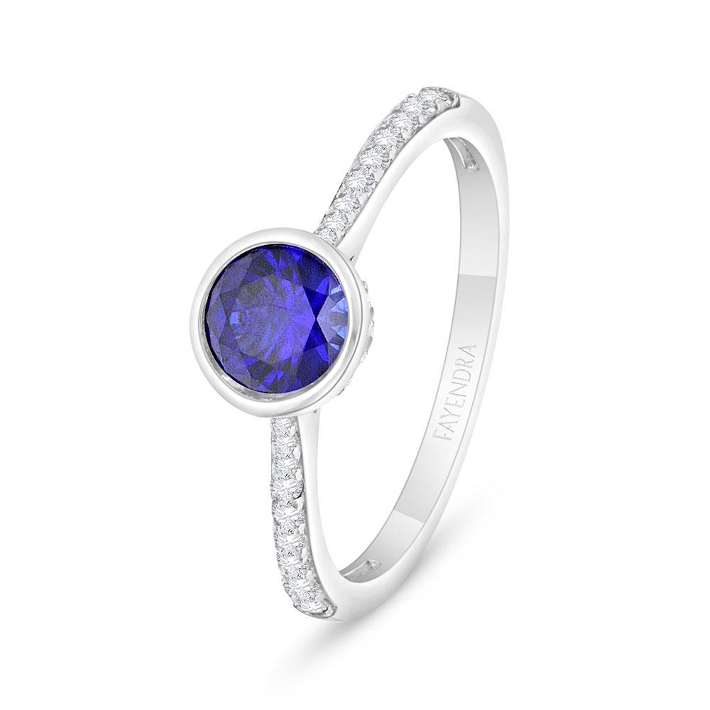 Sterling Silver 925 Ring Rhodium Plated Embedded With Sapphire Corundum And White Zircon