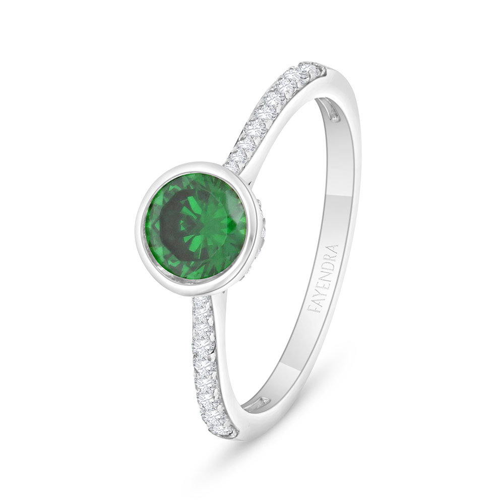 Sterling Silver 925 Ring Rhodium Plated Embedded With Emerald Zircon And White Zircon