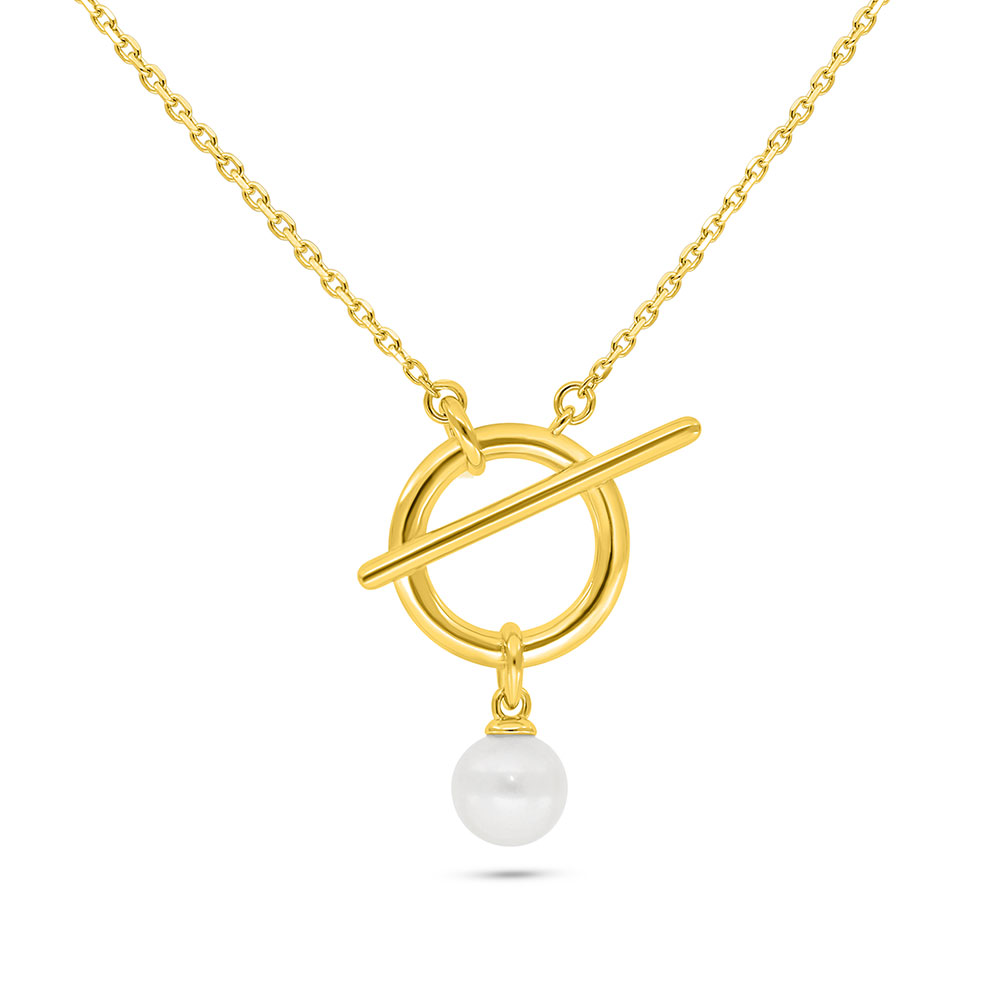 Sterling Silver 925 Necklace Golden Plated Embedded With Fresh Water Pearl 