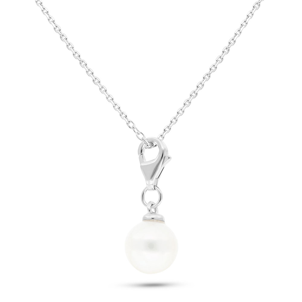 Sterling Silver 925 Necklace Rhodium Plated Embedded With Fresh Water Pearl