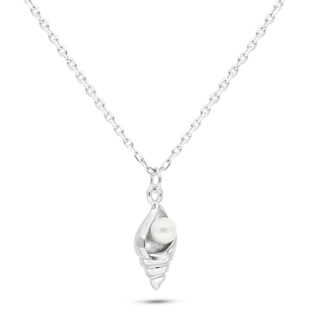 Sterling Silver 925 Necklace Rhodium Plated Embedded With Fresh Water Pearl