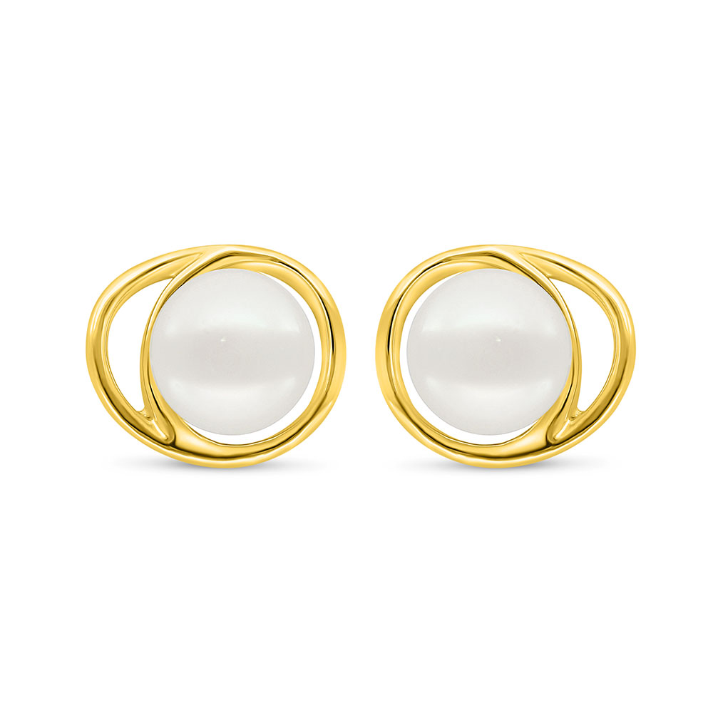 Sterling Silver 925 Earring Golden Plated Embedded With Fresh Water Pearl 