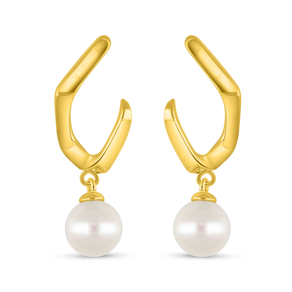 Sterling Silver 925 Earring Golden Plated Embedded With Fresh Water Pearl