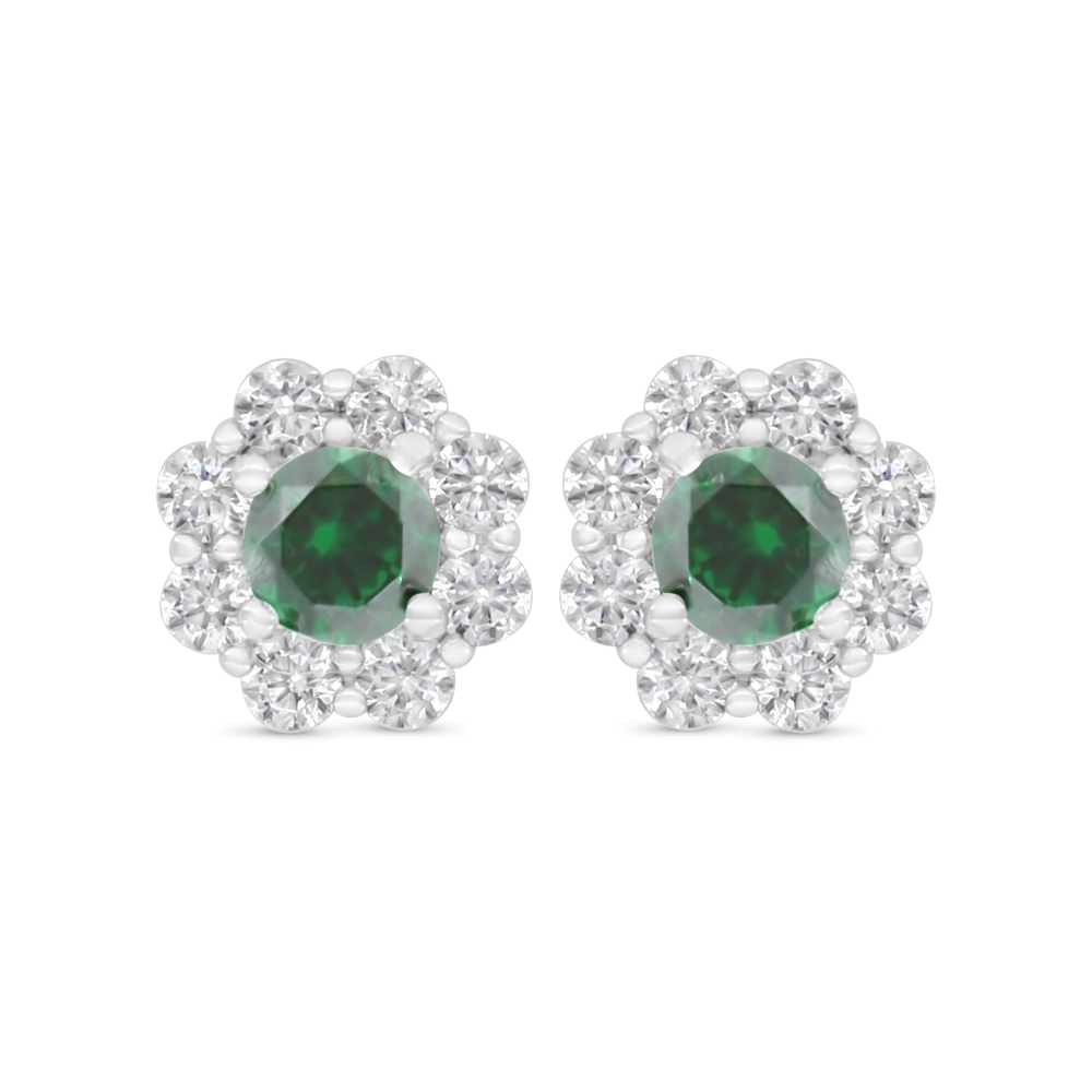 Sterling Silver 925 Earring Rhodium Plated Embedded With Emerald Zircon And White Zircon