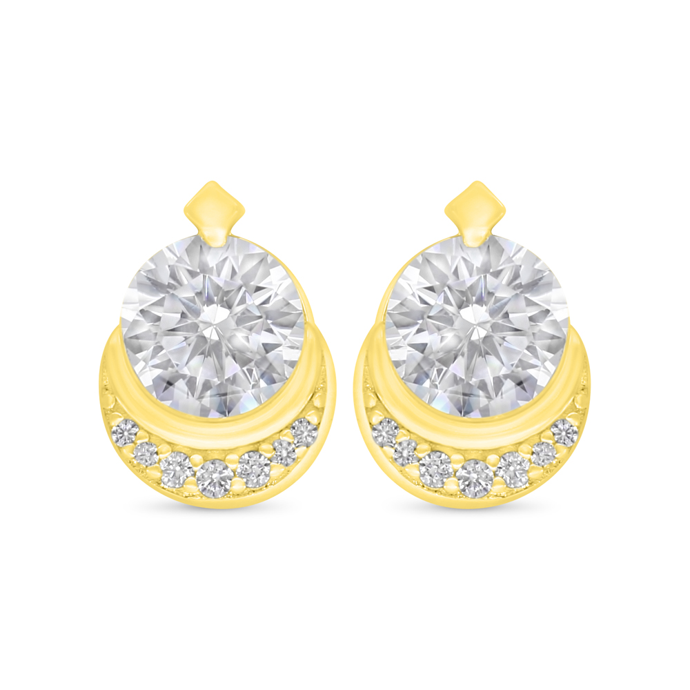 Sterling Silver 925 Earring Golden Plated Embedded With White Zircon