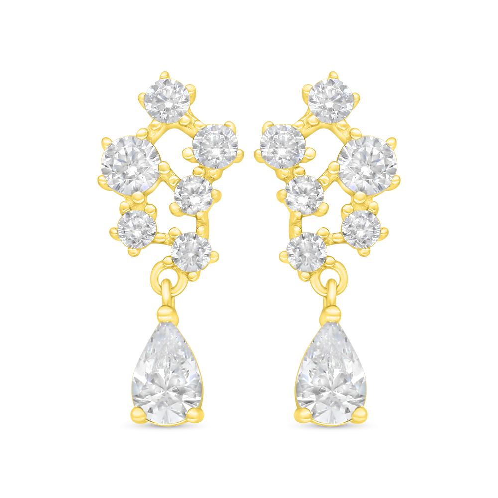 Sterling Silver 925 Earring Golden Plated Embedded With White Zircon