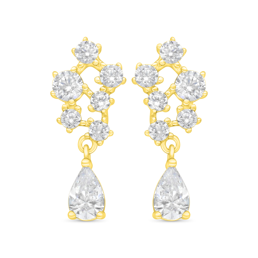Sterling Silver 925 Earring Golden Plated Embedded With White Zircon
