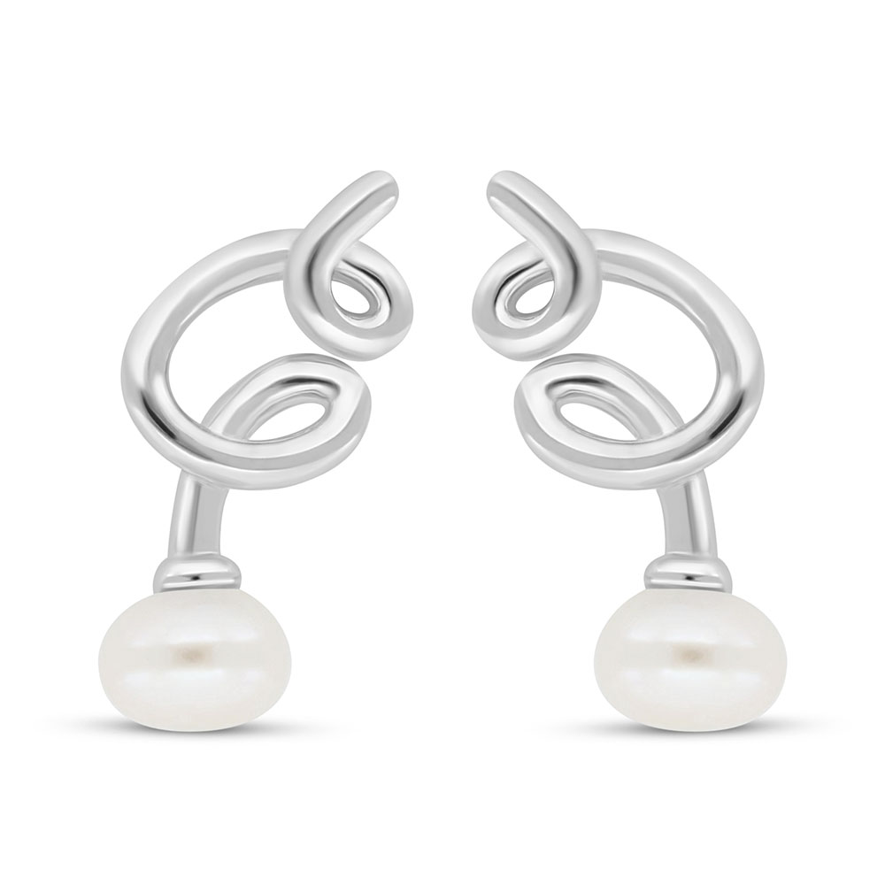 Sterling Silver 925 Earring Rhodium Plated Embedded With Fresh Water Pearl