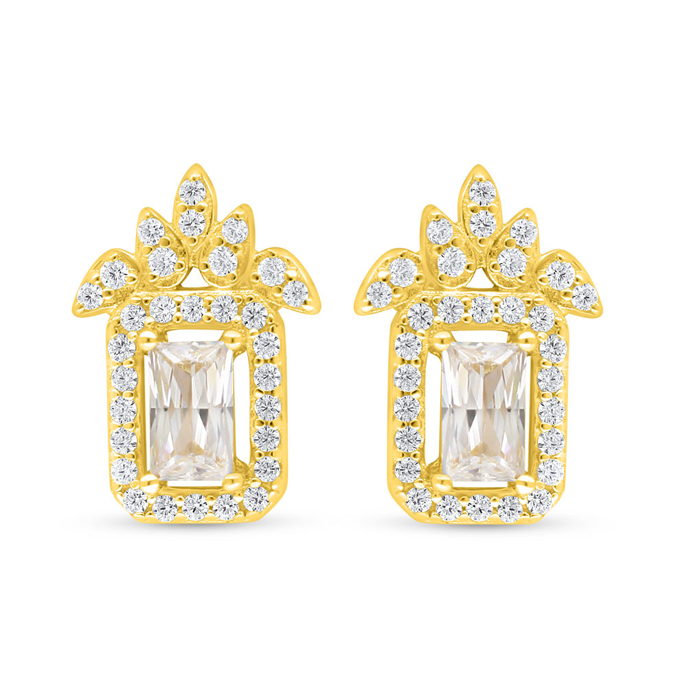 Sterling Silver 925 Earring Golden Plated Embedded With White Zircon