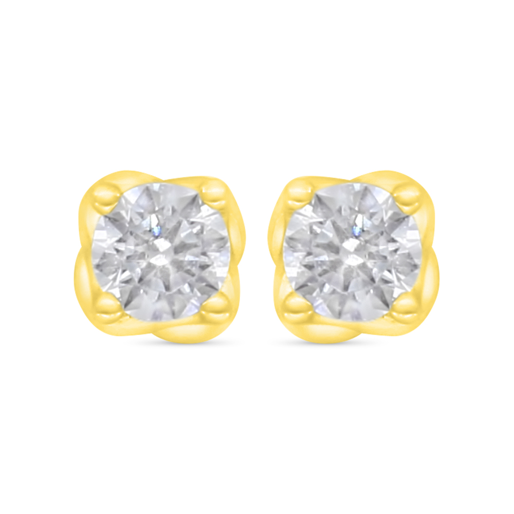 Sterling Silver 925 Earring Golden Plated Embedded With White Zircon