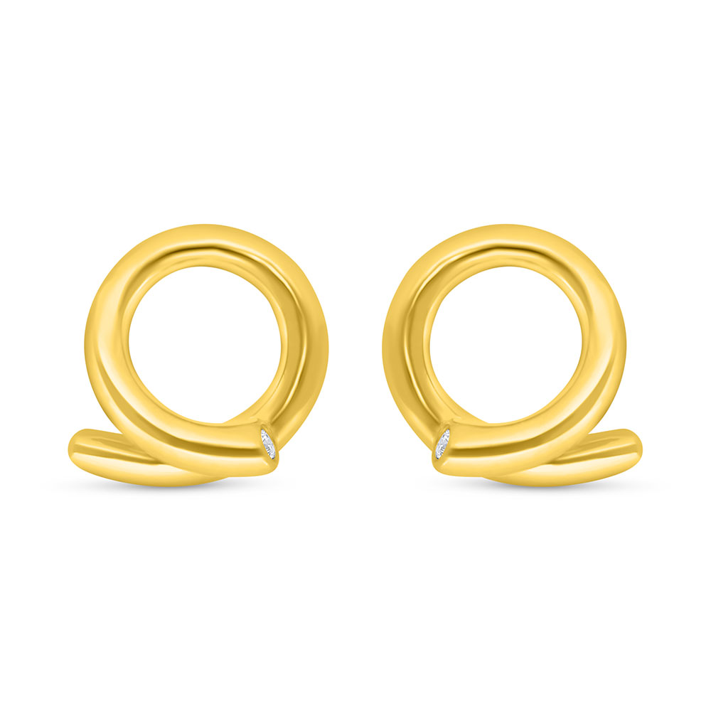 Sterling Silver 925 Earring Golden Plated Embedded With White Zircon