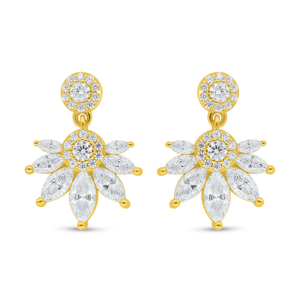 Sterling Silver 925 Earring Golden Plated Embedded With White Zircon