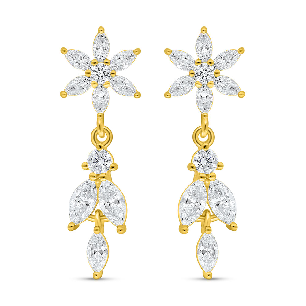 Sterling Silver 925 Earring Golden Plated Embedded With White Zircon