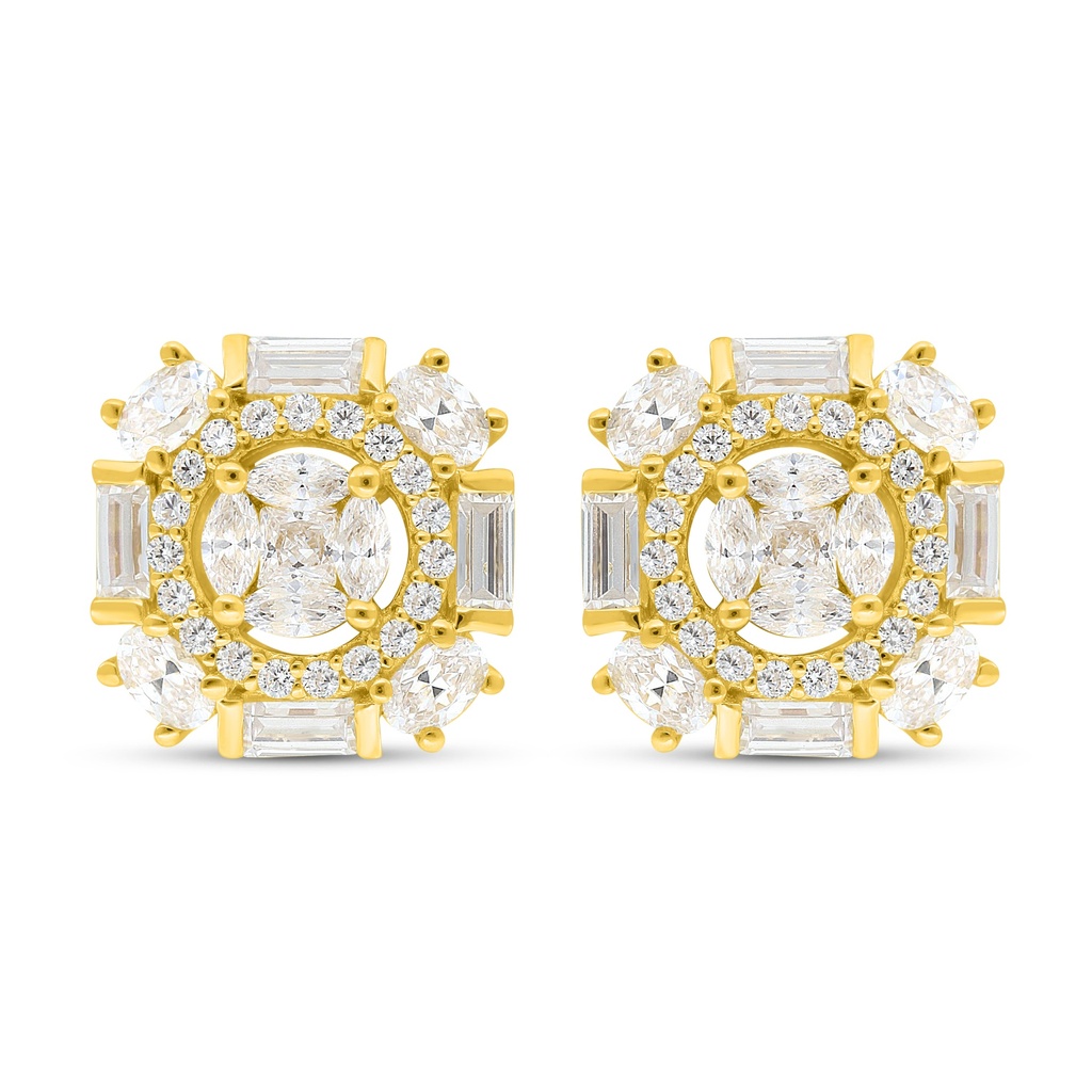 Sterling Silver 925 Earring Golden Plated Embedded With White Zircon