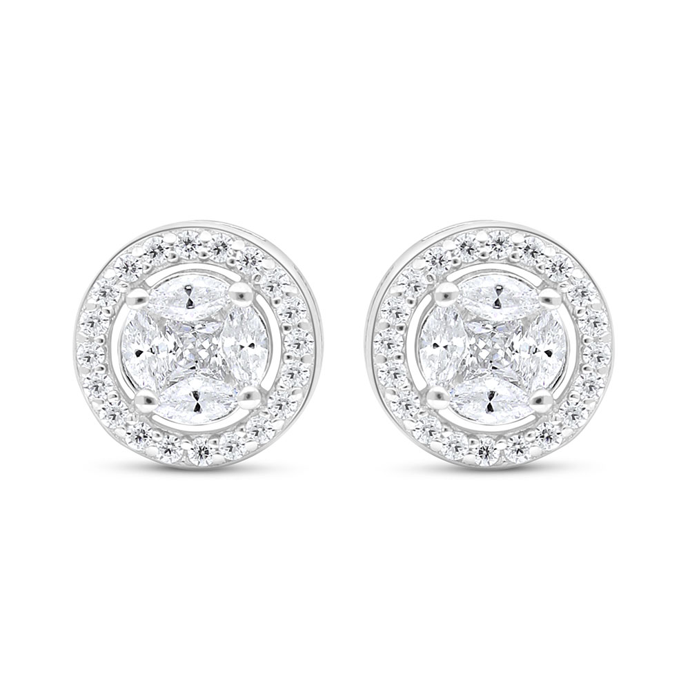 Sterling Silver 925 Earring Rhodium Plated Embedded With White Zircon