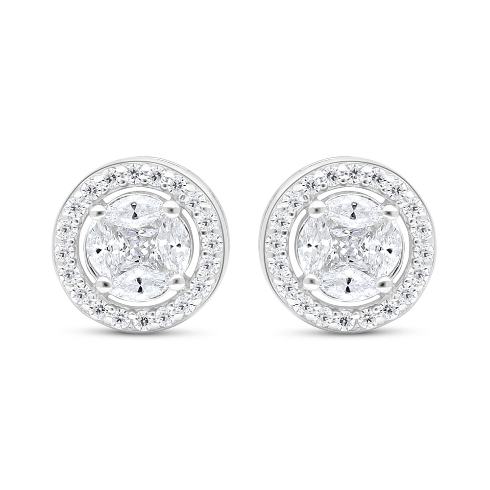 Sterling Silver 925 Earring Rhodium Plated Embedded With White Zircon