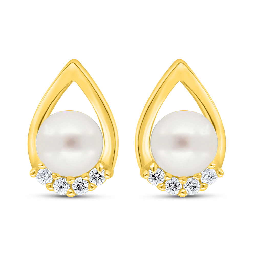 Sterling Silver 925 Earring Golden Plated Embedded With Fresh Water Pearl And White Zircon