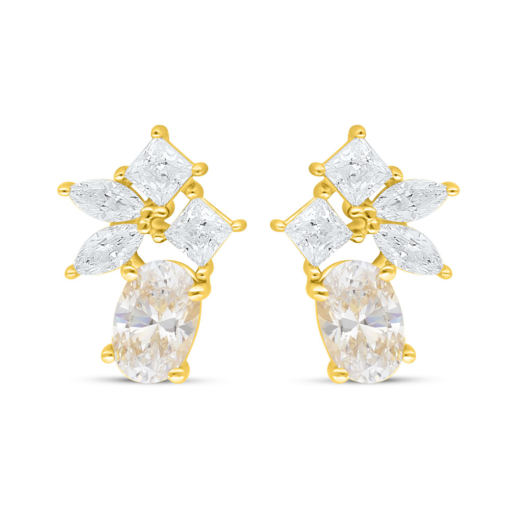 Sterling Silver 925 Earring Golden Plated Embedded With White Zircon