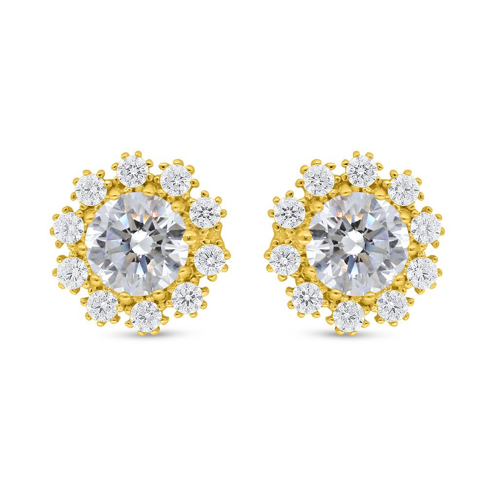 Sterling Silver 925 Earring Golden Plated Embedded With White Zircon