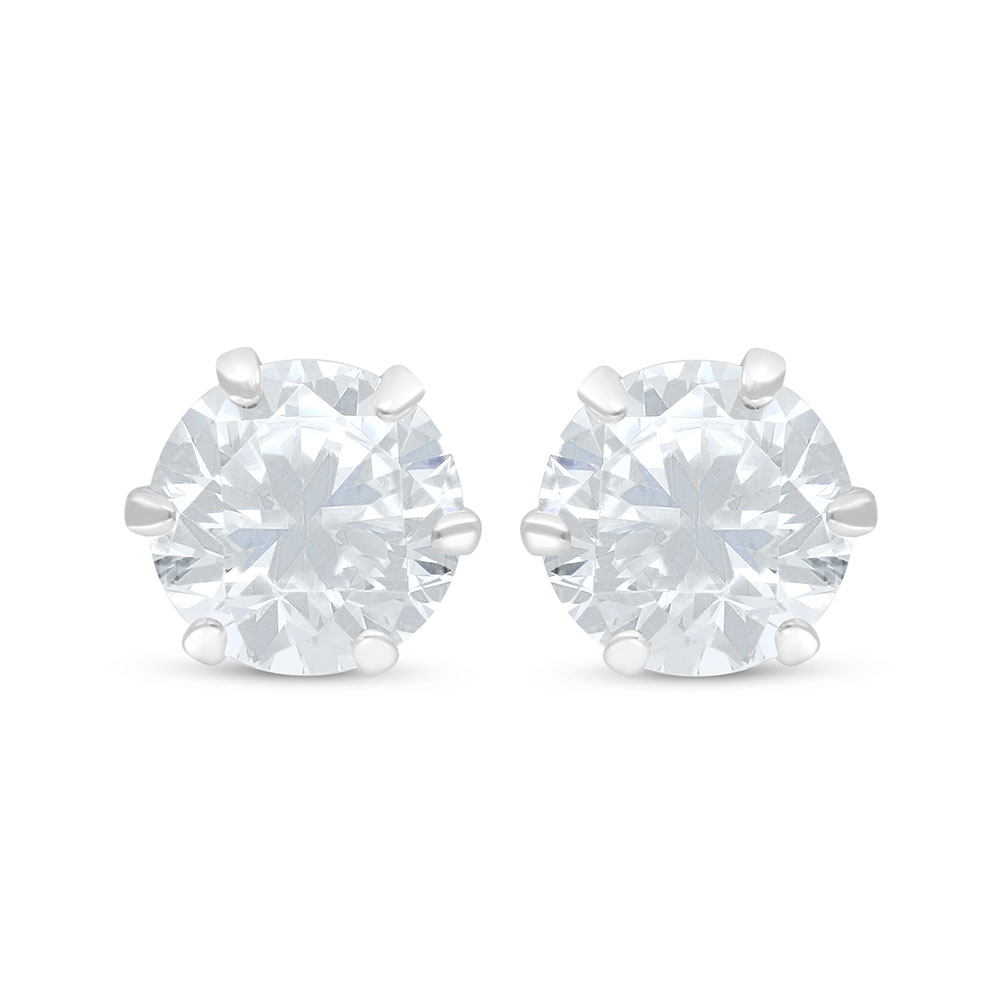 Sterling Silver 925 Earring Rhodium Plated Embedded With White Zircon