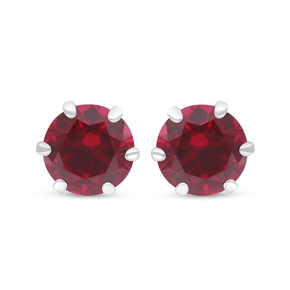 Sterling Silver 925 Earring Rhodium Plated Embedded With Ruby Corundum 