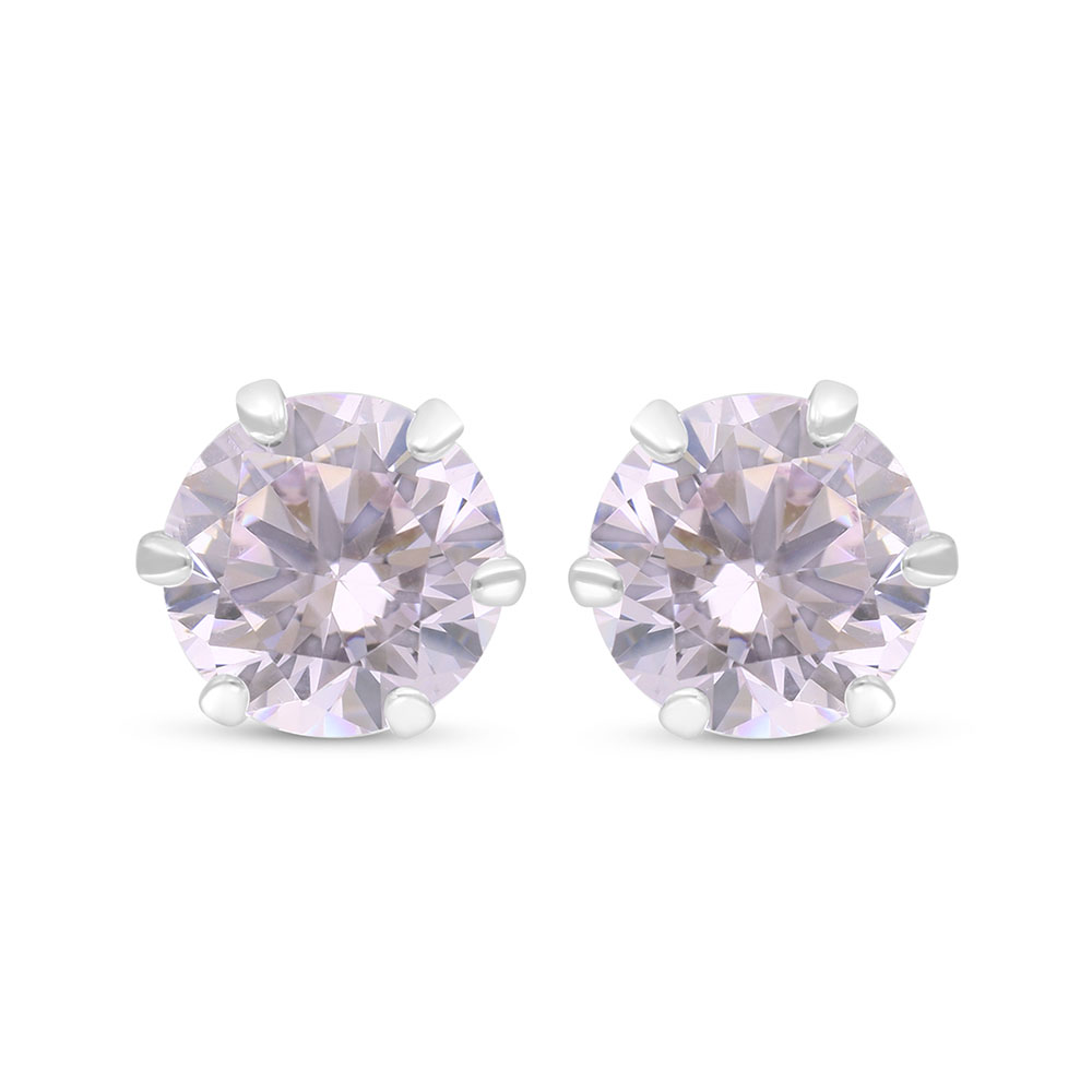 Sterling Silver 925 Earring Rhodium Plated Embedded With Pink Zircon 