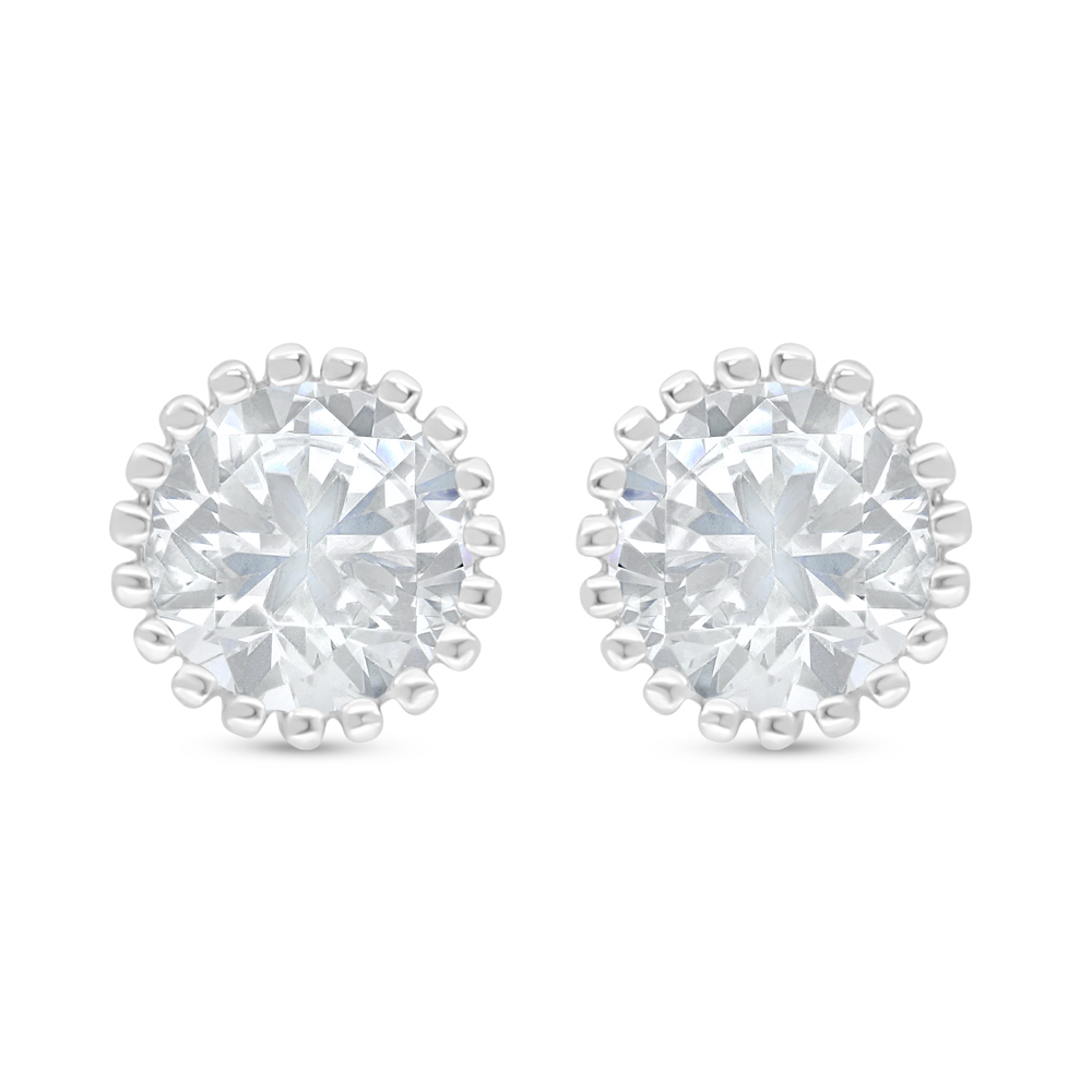 Sterling Silver 925 Earring Rhodium Plated Embedded With White Zircon