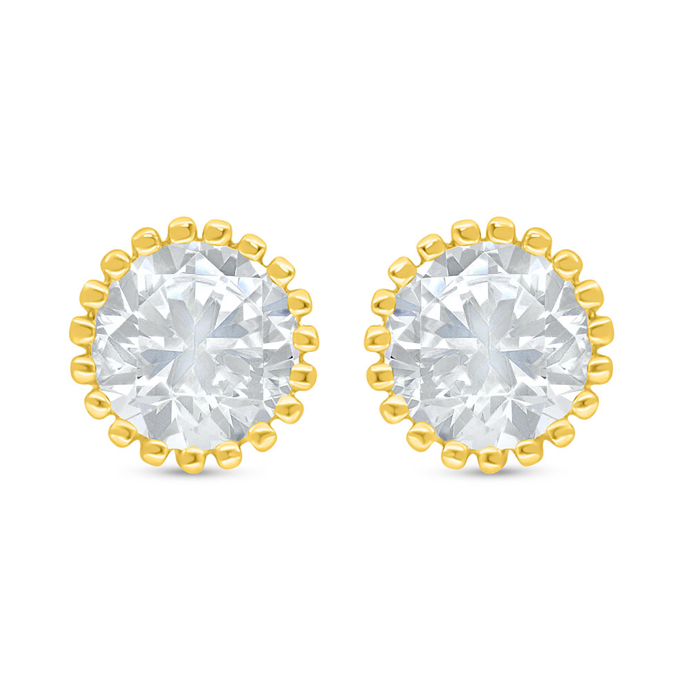 Sterling Silver 925 Earring Golden Plated Embedded With White Zircon