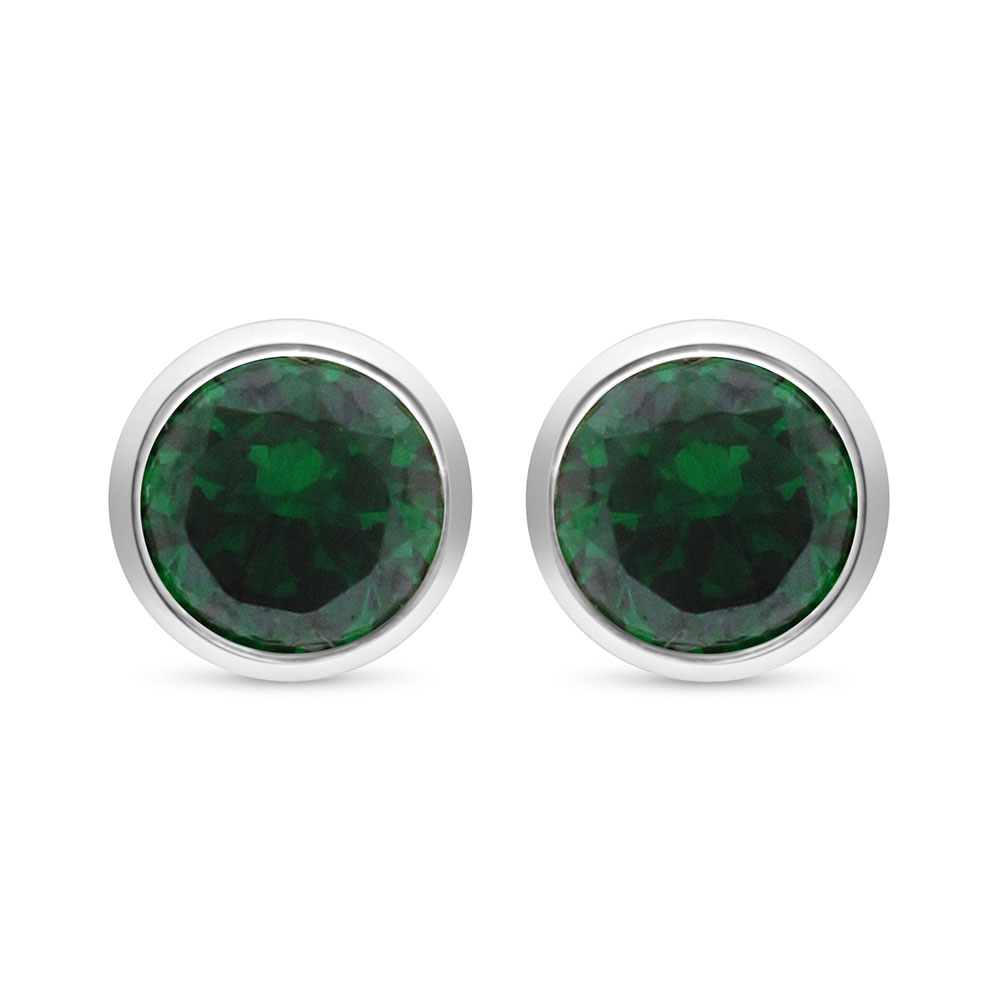 Sterling Silver 925 Earring Rhodium Plated Embedded With Emerald Zircon 