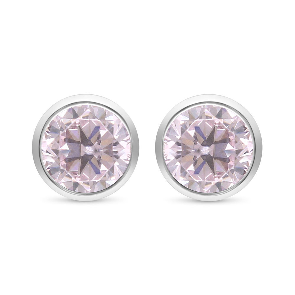 Sterling Silver 925 Earring Rhodium Plated Embedded With Pink Zircon And 