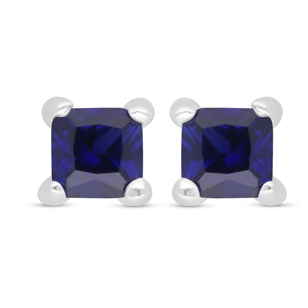 Sterling Silver 925 Earring Rhodium Plated Embedded With Sapphire Corundum 