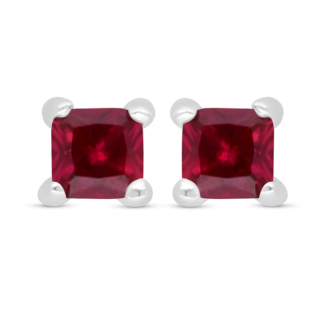 Sterling Silver 925 Earring Rhodium Plated Embedded With Ruby Corundum 