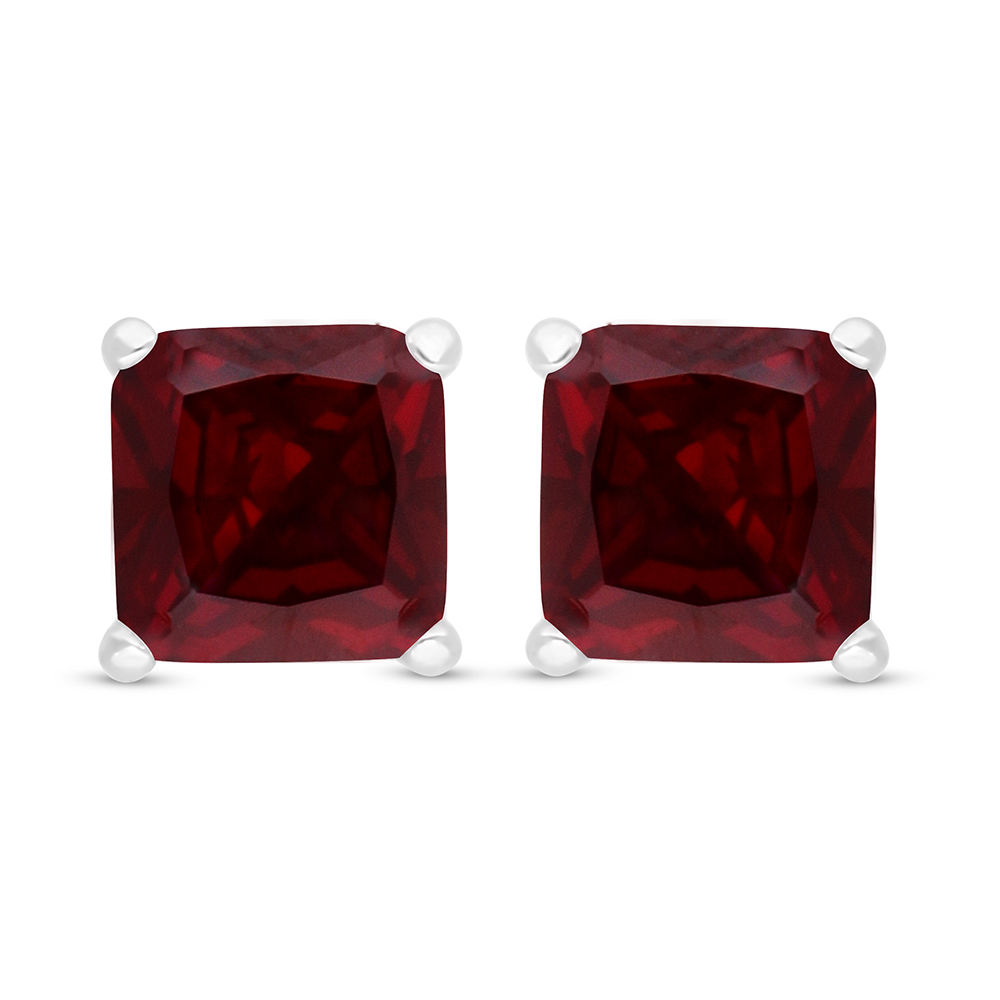 Sterling Silver 925 Earring Rhodium Plated Embedded With Ruby Corundum 