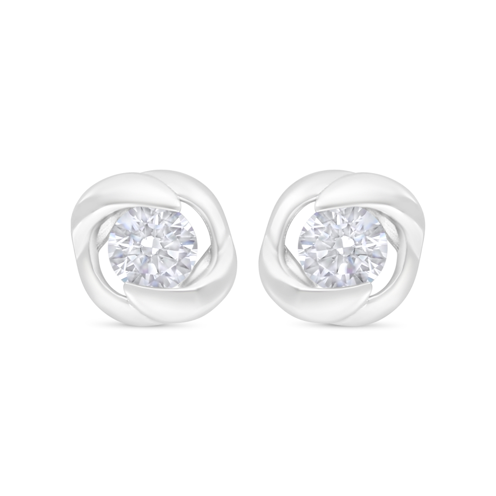 Sterling Silver 925 Earring Rhodium Plated Embedded With White Zircon