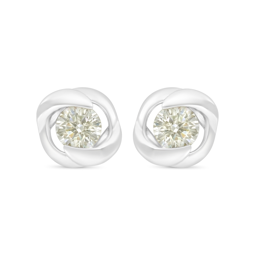 Sterling Silver 925 Earring Rhodium Plated Embedded With Yellow Diamond And White Zircon