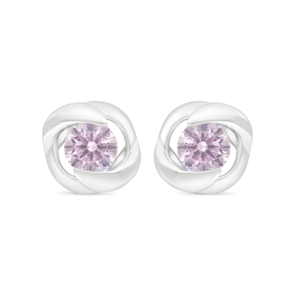 Sterling Silver 925 Earring Rhodium Plated Embedded With Pink Zircon