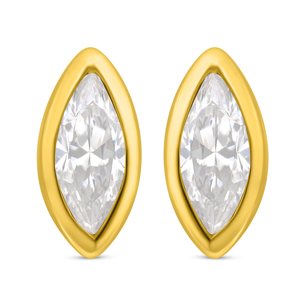 Sterling Silver 925 Earring Golden Plated Embedded With White Zircon