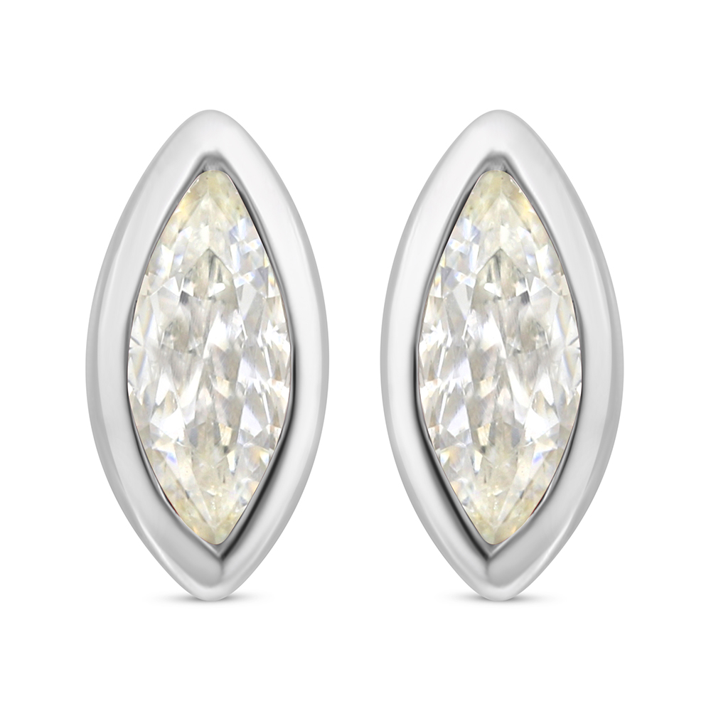 Sterling Silver 925 Earring Rhodium Plated Embedded With Yellow Diamond 