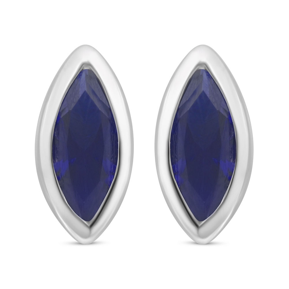 Sterling Silver 925 Earring Rhodium Plated Embedded With Sapphire Corundum 