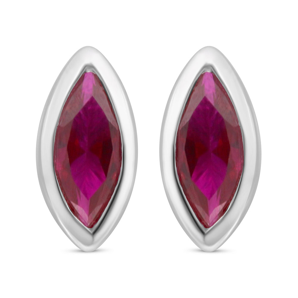 Sterling Silver 925 Earring Rhodium Plated Embedded With Ruby Corundum 