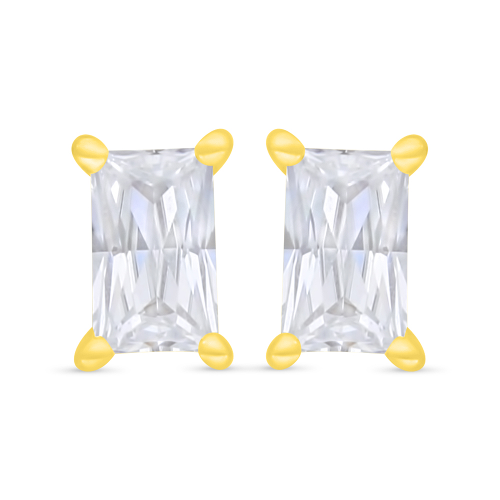 Sterling Silver 925 Earring Golden Plated Embedded With White Zircon