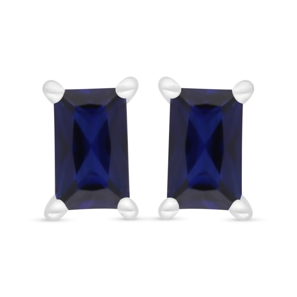 Sterling Silver 925 Earring Rhodium Plated Embedded With Sapphire Corundum 