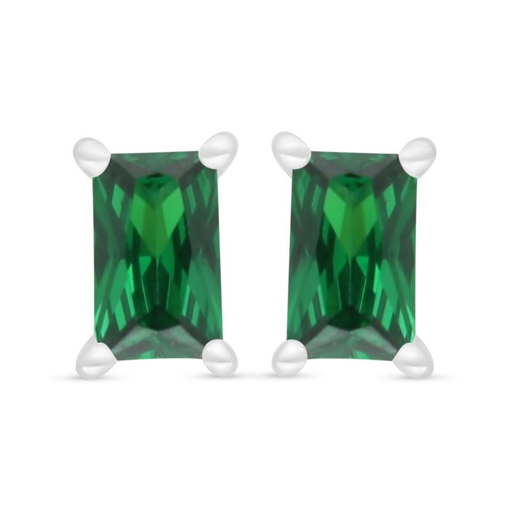 Sterling Silver 925 Earring Rhodium Plated Embedded With Emerald Zircon 