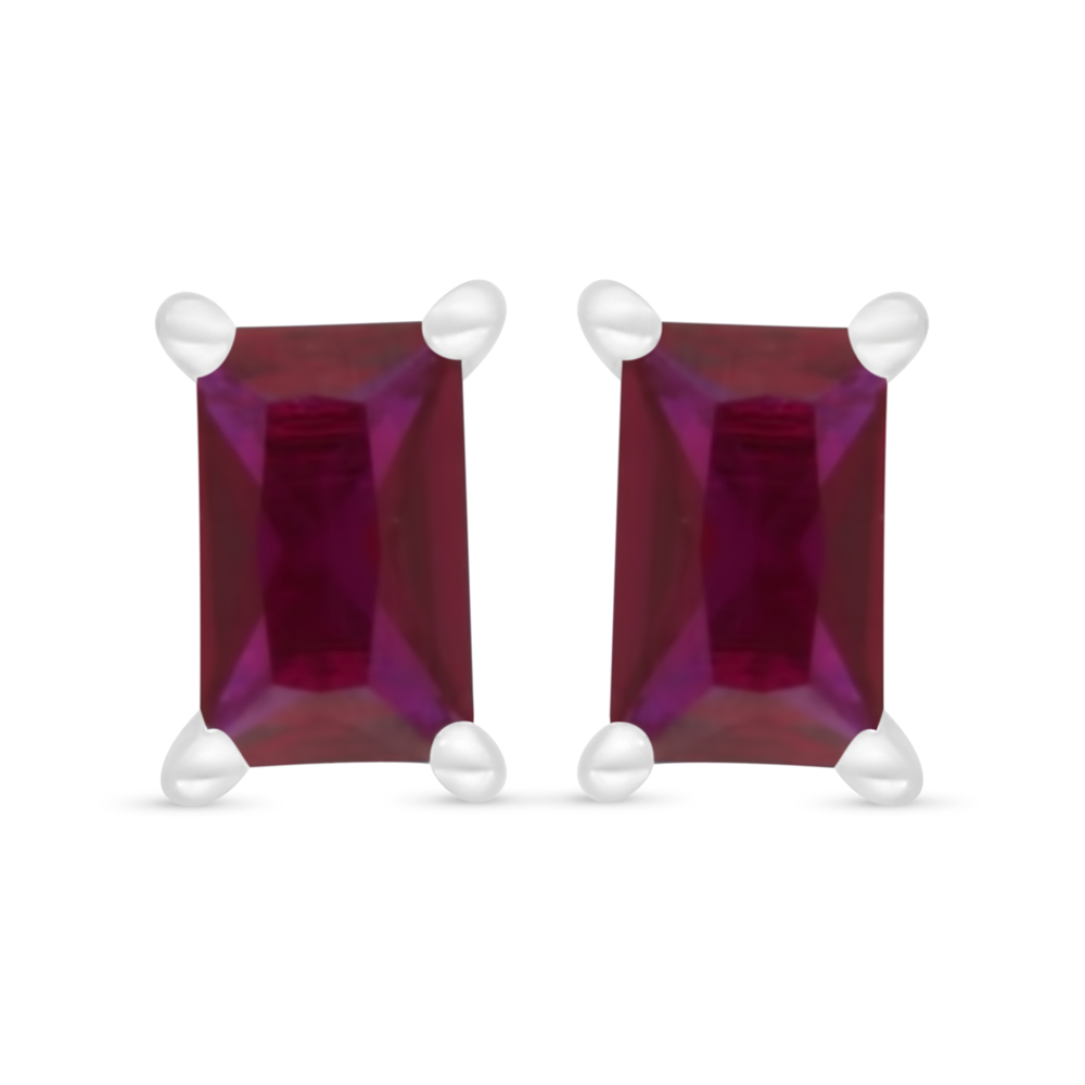 Sterling Silver 925 Earring Rhodium Plated Embedded With Ruby Corundum 