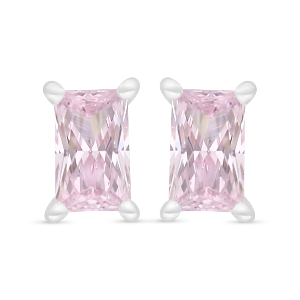 Sterling Silver 925 Earring Rhodium Plated Embedded With Pink Zircon 