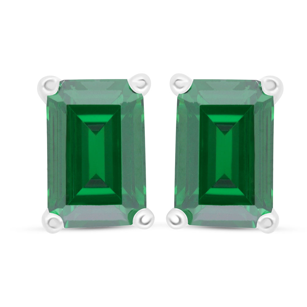 Sterling Silver 925 Earring Rhodium Plated Embedded With Emerald Zircon 