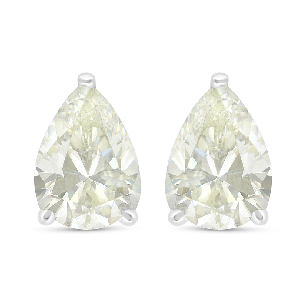 Sterling Silver 925 Earring Rhodium Plated Embedded With Yellow Diamond 