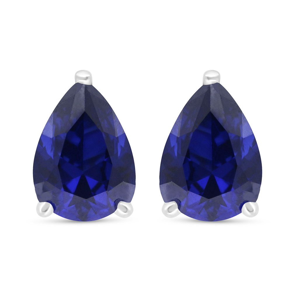 Sterling Silver 925 Earring Rhodium Plated Embedded With Sapphire Corundum 