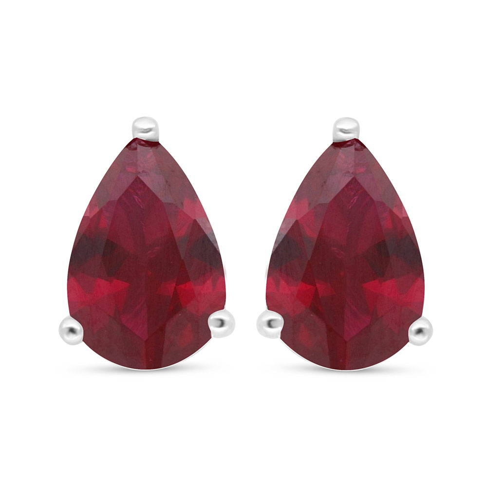 Sterling Silver 925 Earring Rhodium Plated Embedded With Ruby Corundum 